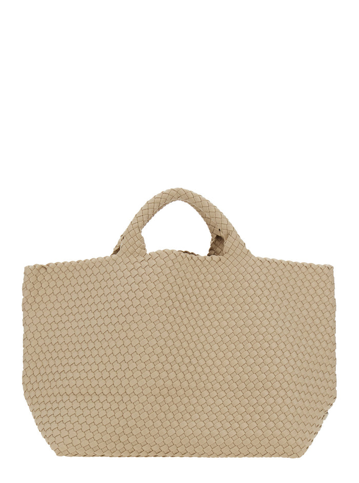 St Barths Large Beigehandbag With Woven Design Fabric Woman Beige Handwoven Neoprene Hand Bags