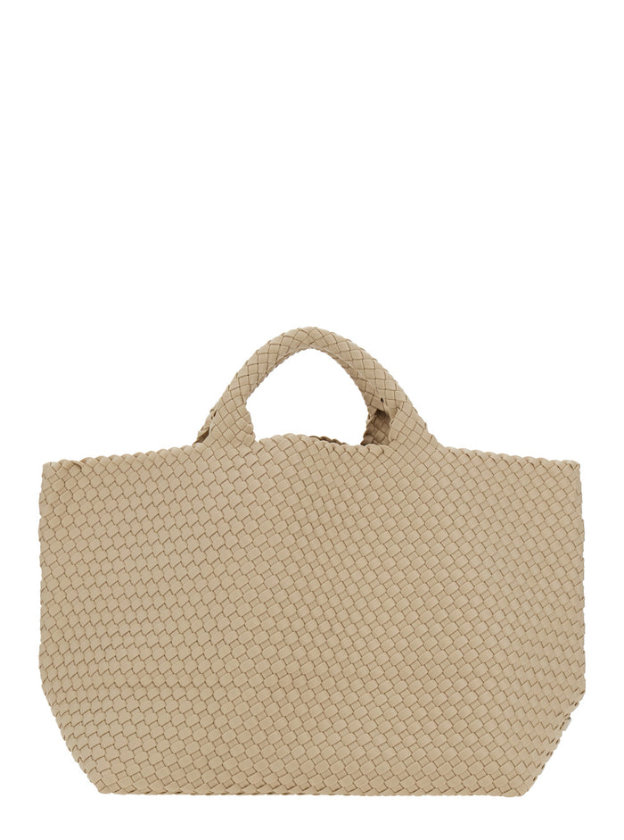 St Barths Large Beigehandbag With Woven Design Fabric Woman Beige Handwoven Neoprene Hand Bags