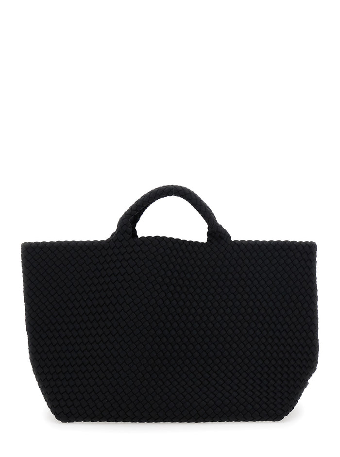 St Barths Large Black Handbag With Woven Design Fabric Woman Handwoven Neoprene Hand Bags