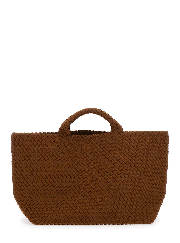 St Barths Large Brown Handbag With Woven Design Fabric Woman Handwoven Neoprene Hand Bags