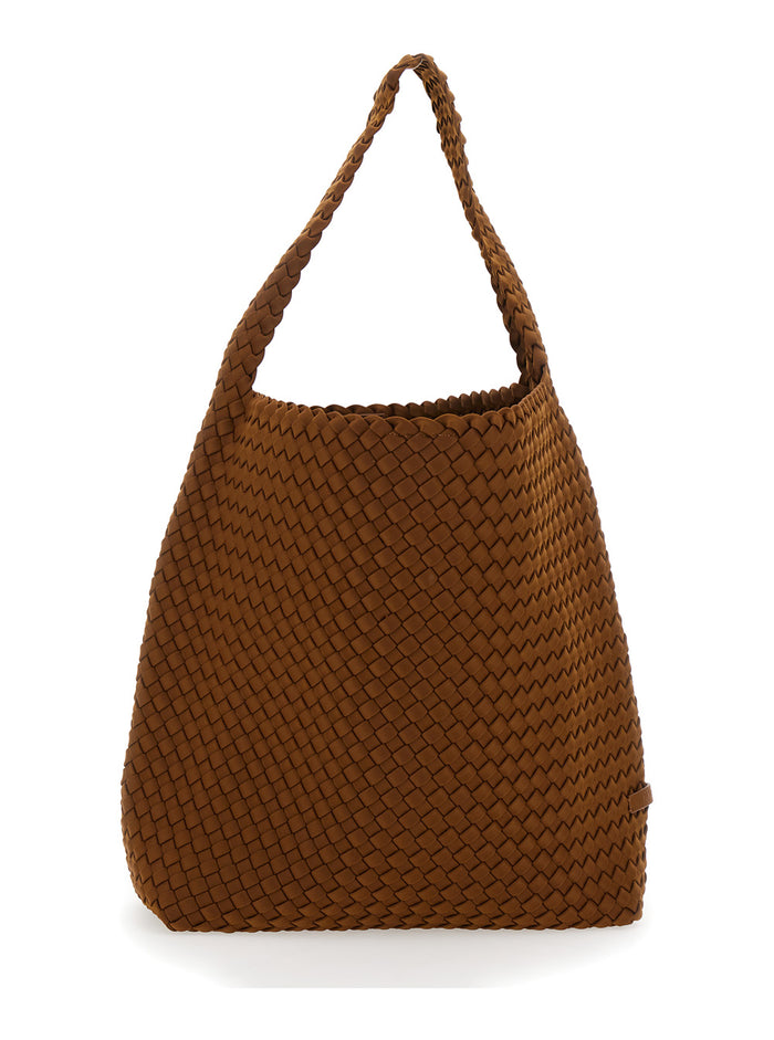 Nomad Hobo Brown Shoulder Bag With Woven Design Fabric And Leather Woman Handwoven Neoprene