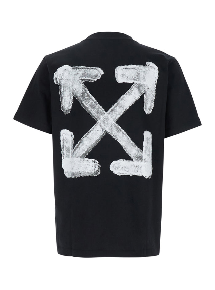 Spray Arrow Black Crewneck T-Shirt With Logo Lettering On The Front And Maxi Print Rear Cotton Man Tshirts Polo Shirts