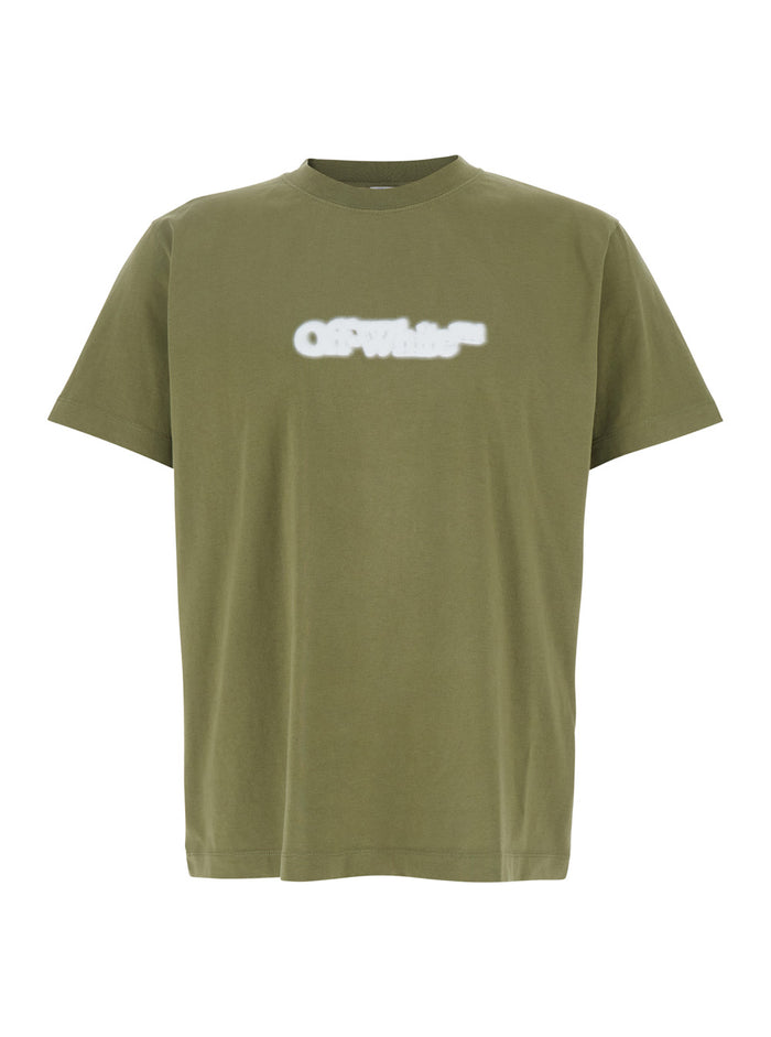 Spray Arrow Green Crewneck T-Shirt With Logo Lettering On The Front And Maxi Print Rear Cotton Man Tshirts Polo Shirts