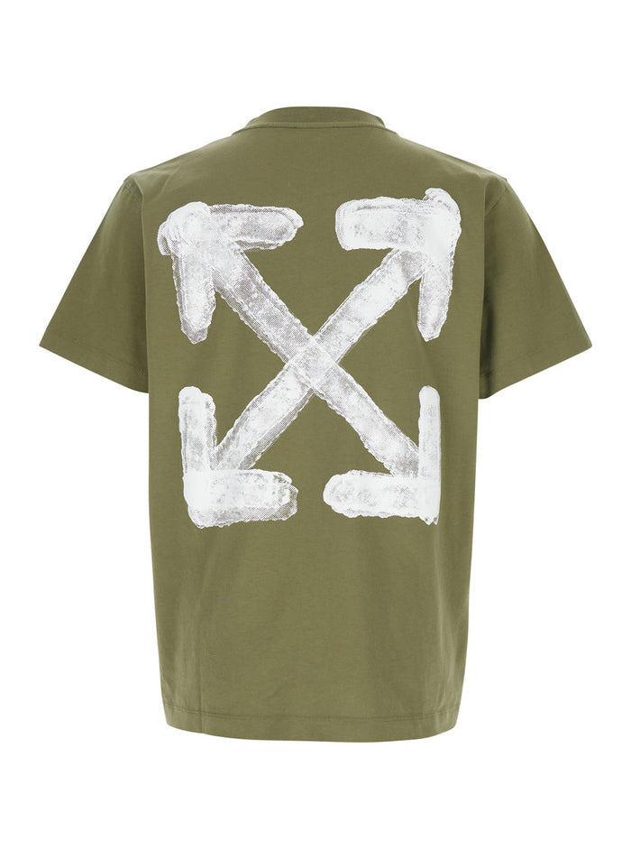 Spray Arrow Green Crewneck T-Shirt With Logo Lettering On The Front And Maxi Print Rear Cotton Man Tshirts Polo Shirts