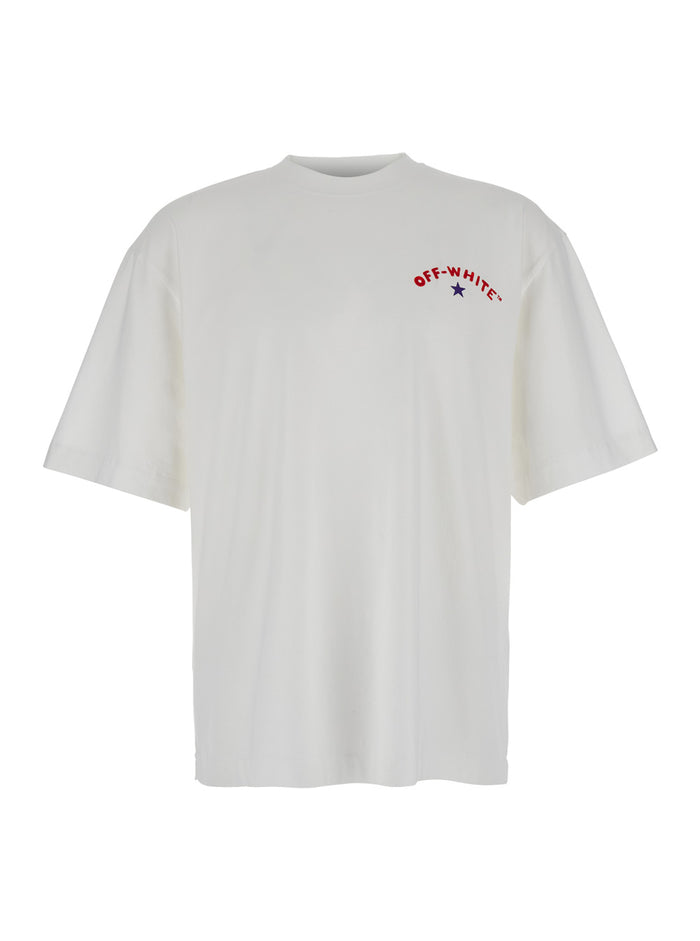Star Arrow White T-Shirt With Maxi Logo Printed On The Back Cotton Man Tshirts And Polo Shirts