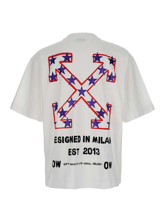 Star Arrow White T-Shirt With Maxi Logo Printed On The Back Cotton Man Tshirts And Polo Shirts