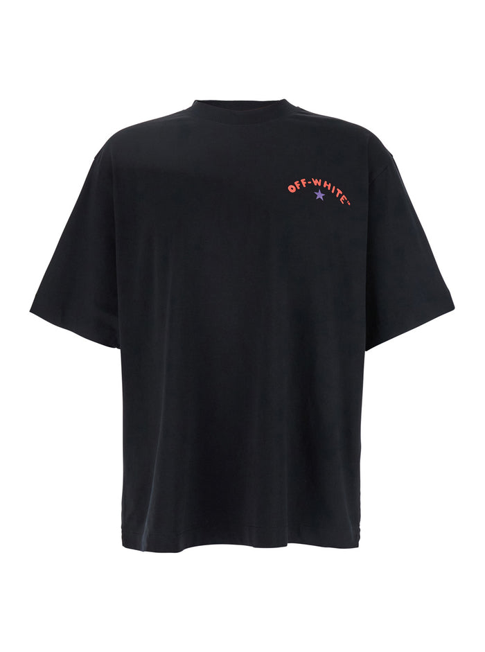 Star Arrow Black T-Shirt With Maxi Logo Printed On The Back Cotton Man Tshirts And Polo Shirts