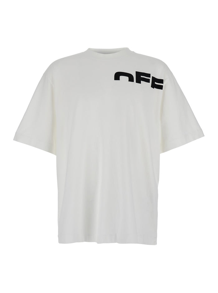 Off Shared White T-Shirt With Maxi Logo Printed On The Back Cotton Man Tshirts And Polo Shirts