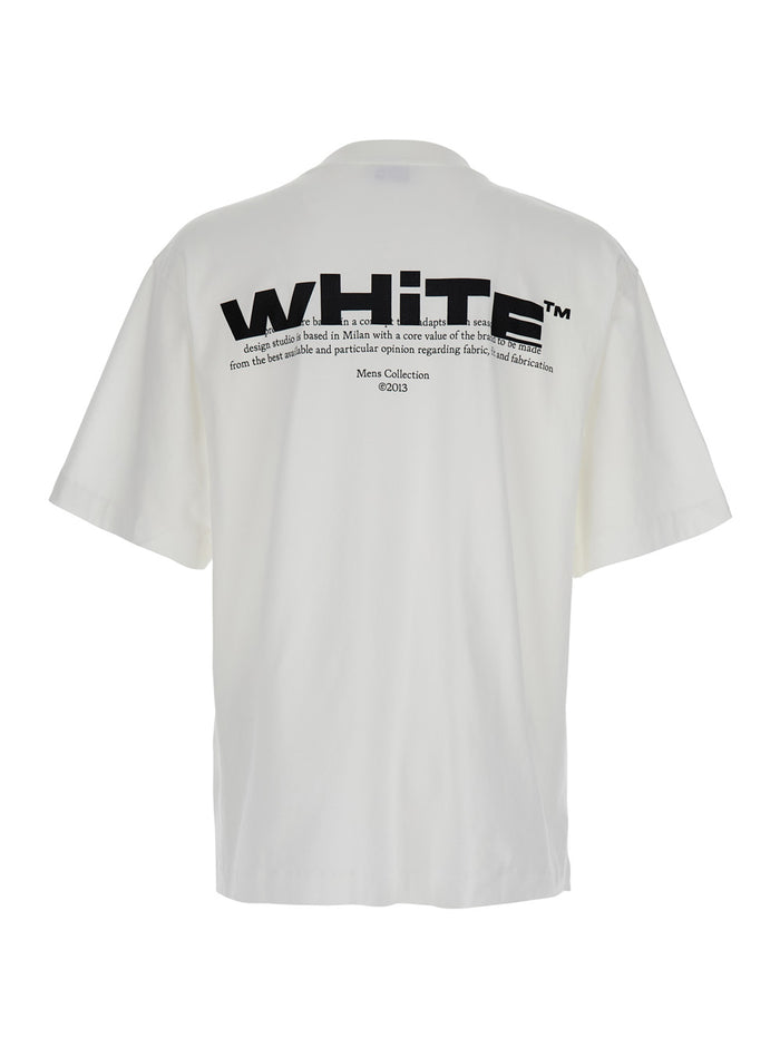 Off Shared White T-Shirt With Maxi Logo Printed On The Back Cotton Man Tshirts And Polo Shirts