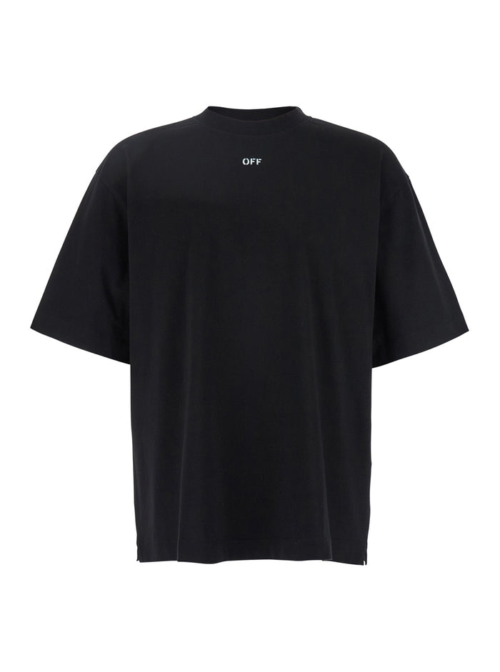 Vibe Arrow Black T-Shirt With Maxi Logo Printed On The Back Cotton Man Tshirts And Polo Shirts
