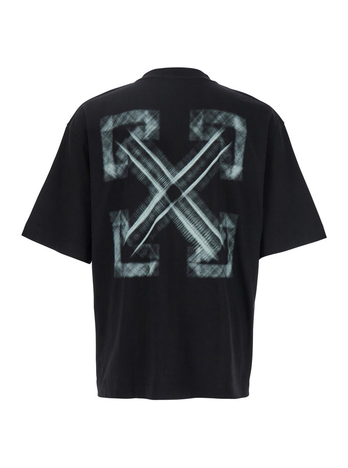 Vibe Arrow Black T-Shirt With Maxi Logo Printed On The Back Cotton Man Tshirts And Polo Shirts