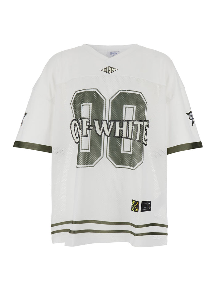 White T-Shirt With Logo Print On The Front And Back Mesh Tech Fabric Man Polyester Tshirts Polo Shirts
