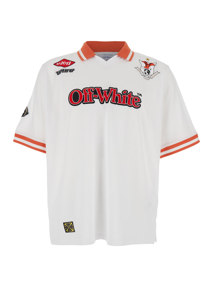 Eagle White Polo With Logo Lettering On The Front And Patch Details Tech Fabric Man Polyester Tshirts Shirts