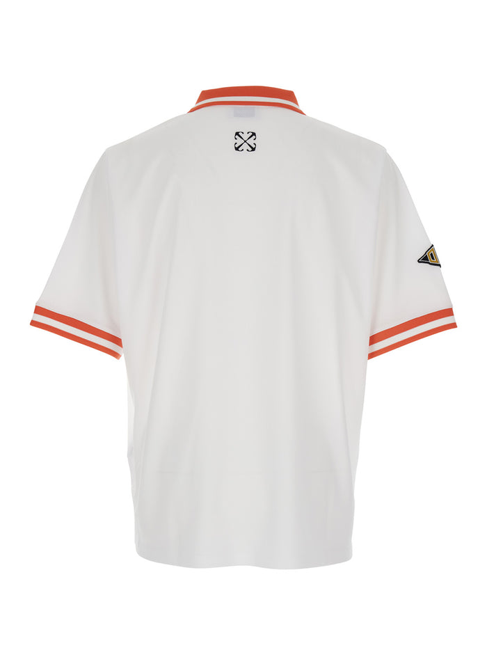 Eagle White Polo With Logo Lettering On The Front And Patch Details Tech Fabric Man Polyester Tshirts Shirts