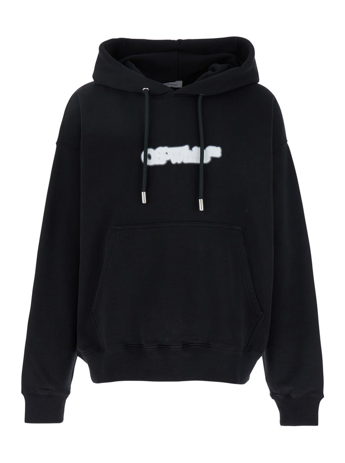Spray Arrow Skate Black Hoodie With Logo Lettering On The Front And Maxi Print Rear Cotton Man Sweatshirts
