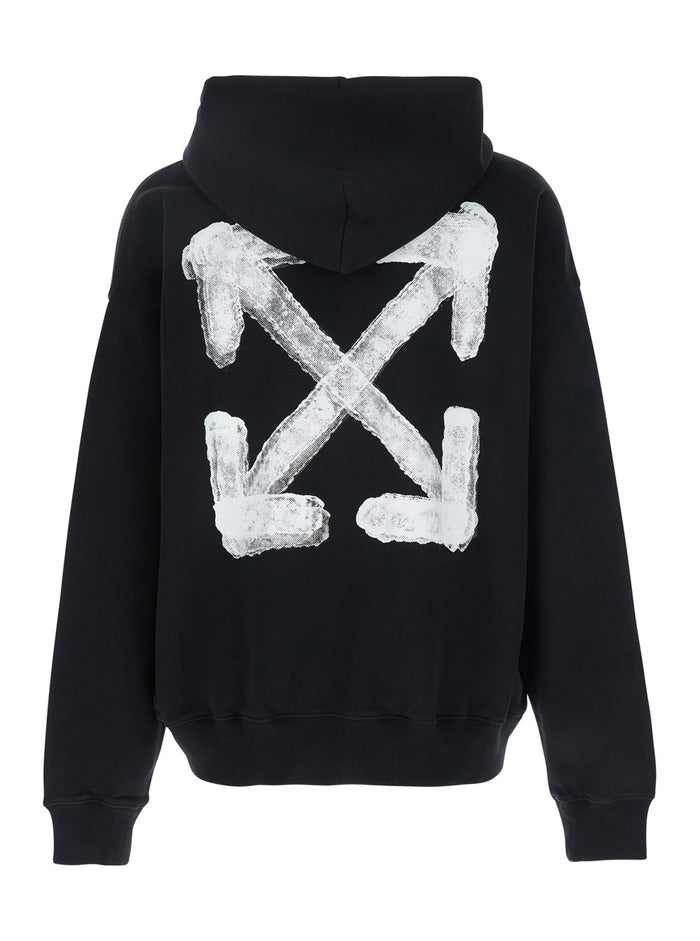 Spray Arrow Skate Black Hoodie With Logo Lettering On The Front And Maxi Print Rear Cotton Man Sweatshirts