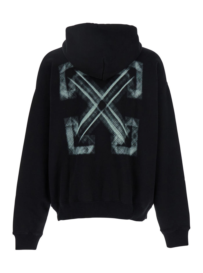Vibe Arrow Skate Black Hoodie With Drawstring Hood And Maxi Logo Print On The Rear Cotton Man Sweatshirts