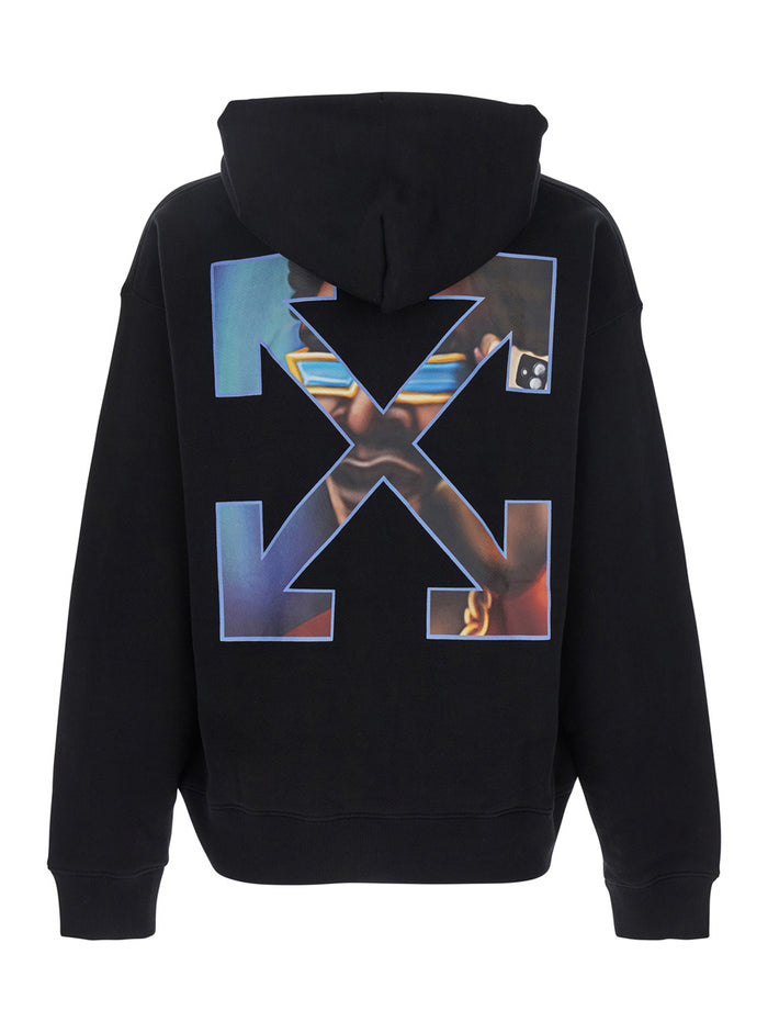 Barber Arrow Skate Black Hoodie With Logo Lettering On The Front And Maxi Print Rear Cotton Man Sweatshirts