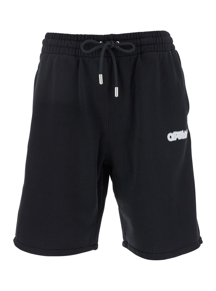 Spray Arrow Black Shorts With Logo Lettering On The Front And Print Rear Cotton Man Bermuda
