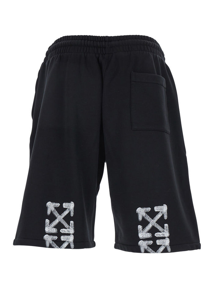 Spray Arrow Black Shorts With Logo Lettering On The Front And Print Rear Cotton Man Bermuda