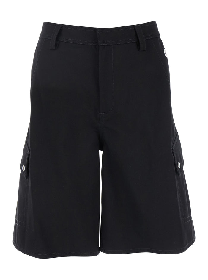 Black Cargo Shorts with Belt Loops in Cotton Man And Bermuda
