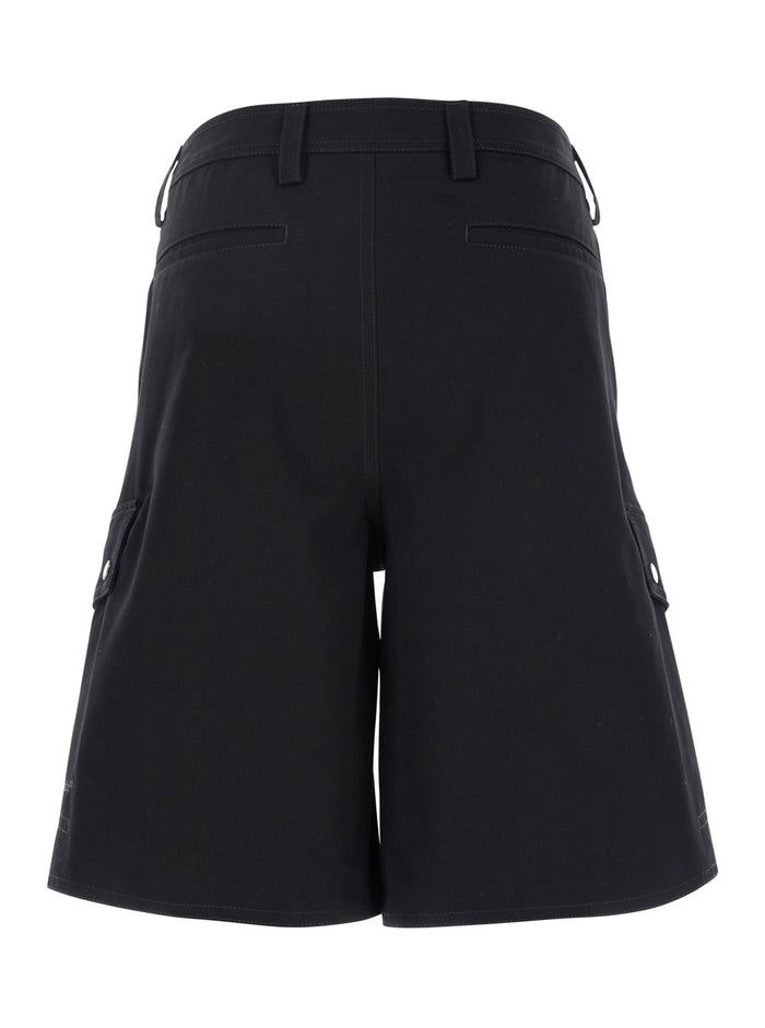 Black Cargo Shorts with Belt Loops in Cotton Man And Bermuda