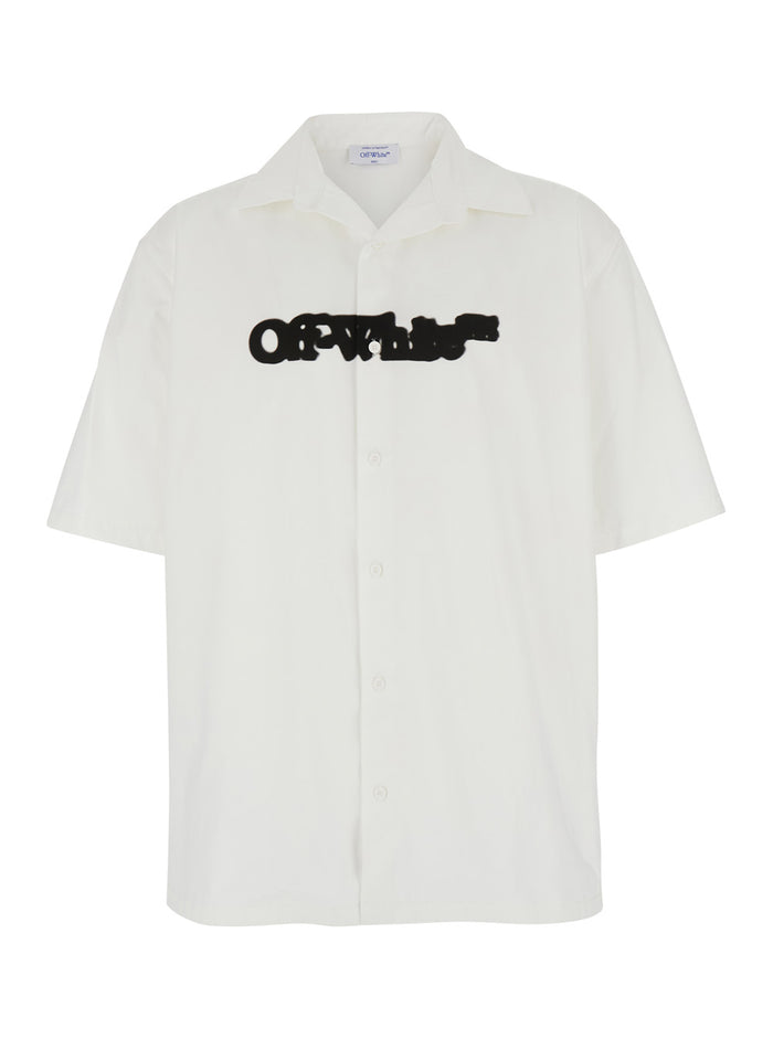 White Shirt With Logo On The Front And Maxi Arrow Back Cotton Man Blouses