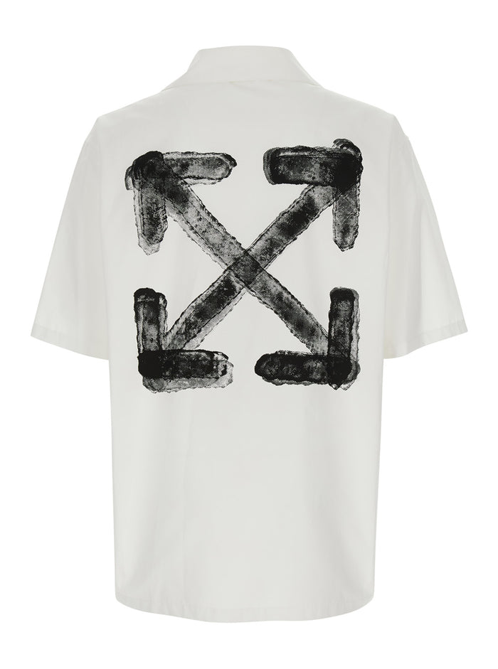 White Shirt With Logo On The Front And Maxi Arrow Back Cotton Man Blouses