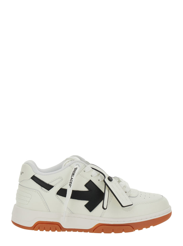 Out Of Office White Low Top Sneakers With Arrow Motif And Zip-Tie Tag Leather Man