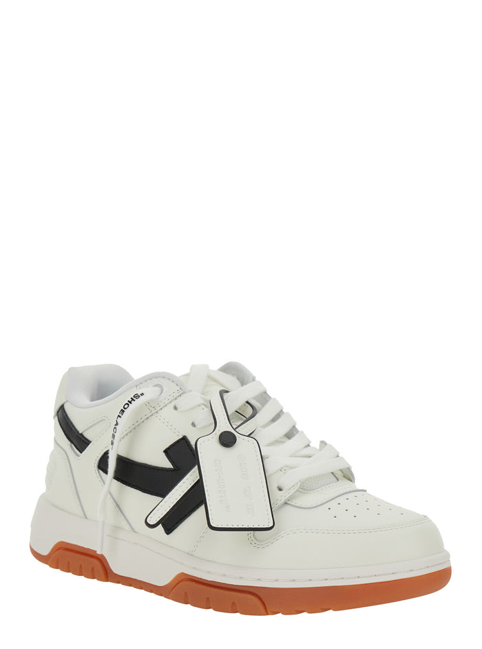 Out Of Office White Low Top Sneakers With Arrow Motif And Zip-Tie Tag Leather Man