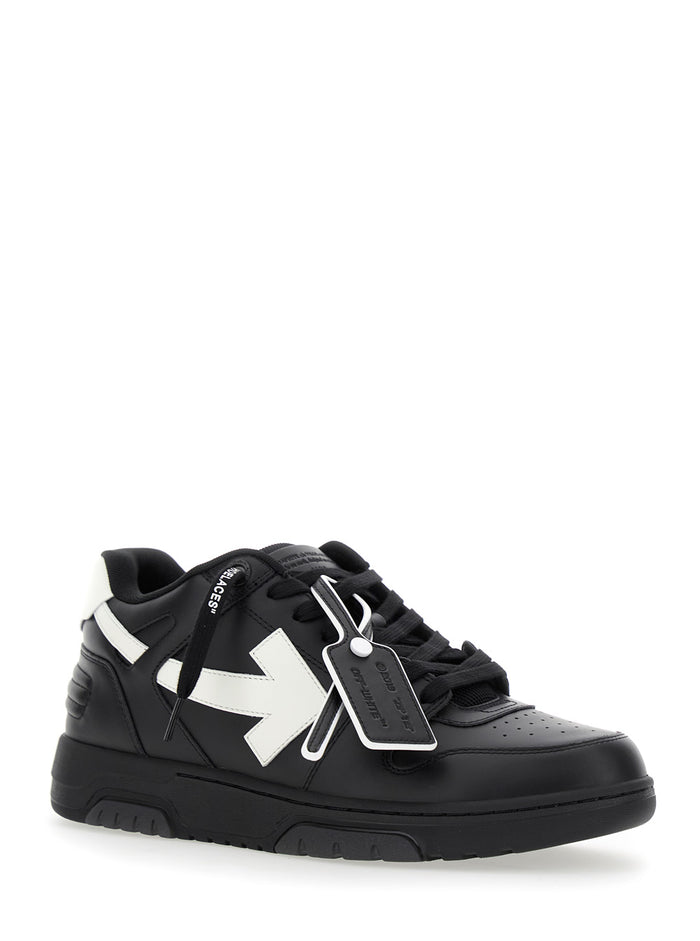 Out Of Office Black Low Top Sneakers With Arrow Marker Dial And Logo Patch On The Tongue Leather Man