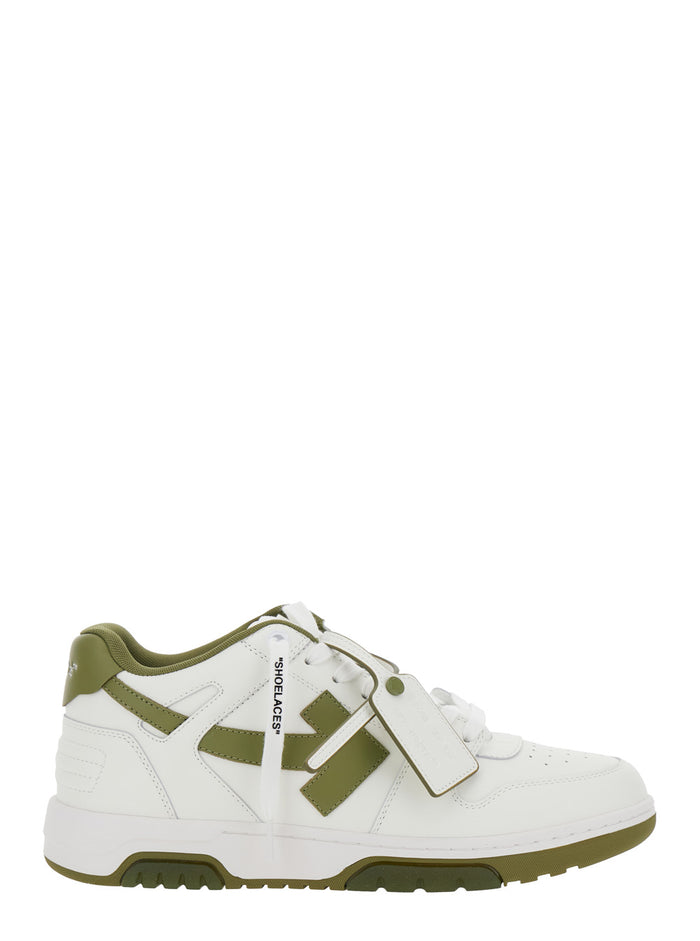 Out Of Office White Low Top Sneakers With Arrow Motif And Zip-Tie Tag Leather Man