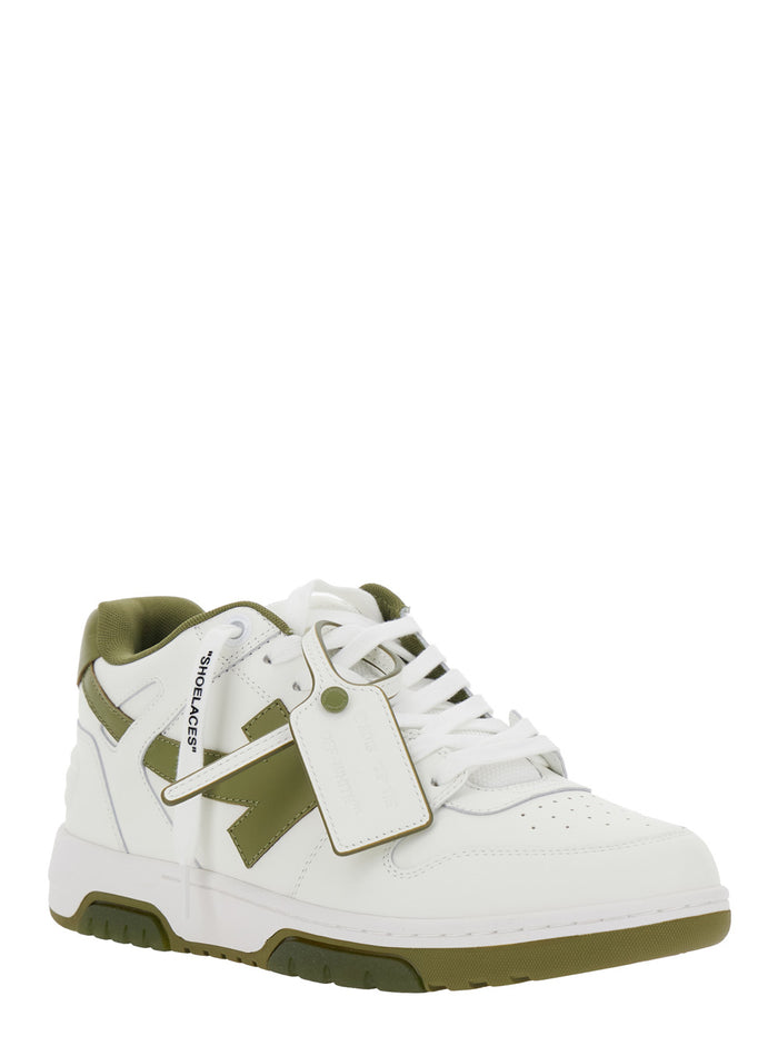 Out Of Office White Low Top Sneakers With Arrow Motif And Zip-Tie Tag Leather Man