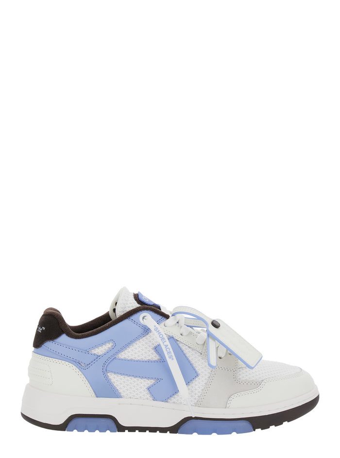 Out Of Office Blue Low Sneakers With Arrow Motif And Zip-Tie Tag Fabric Leather Man Blu Calf Polyester