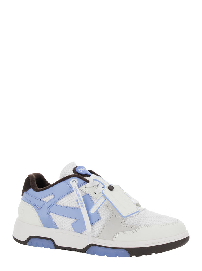 Out Of Office Blue Low Sneakers With Arrow Motif And Zip-Tie Tag Fabric Leather Man Blu Calf Polyester