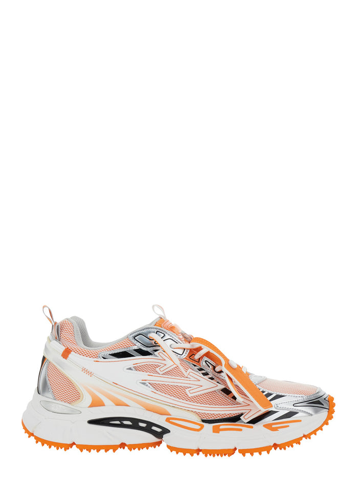 Ow Be Right Back Orange Low Top Sneakers With Zip-Tie Detail Mesh And Leather Man