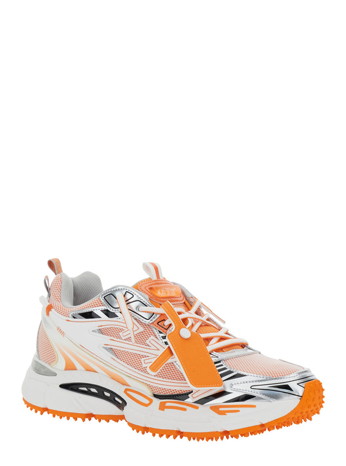Ow Be Right Back Orange Low Top Sneakers With Zip-Tie Detail Mesh And Leather Man