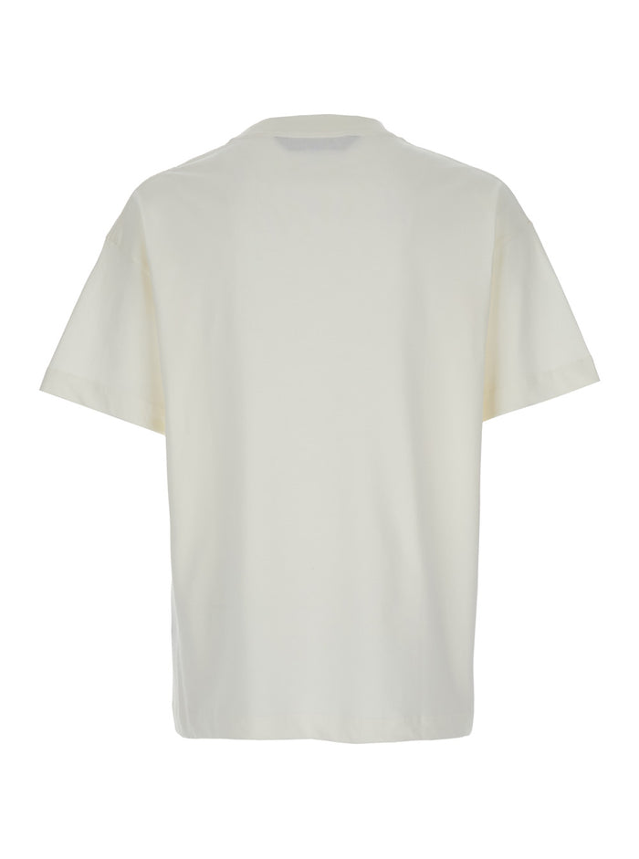 White Crewneck T-Shirt With Logo Print On The Neck Cotton Man Tshirts And Polo Shirts