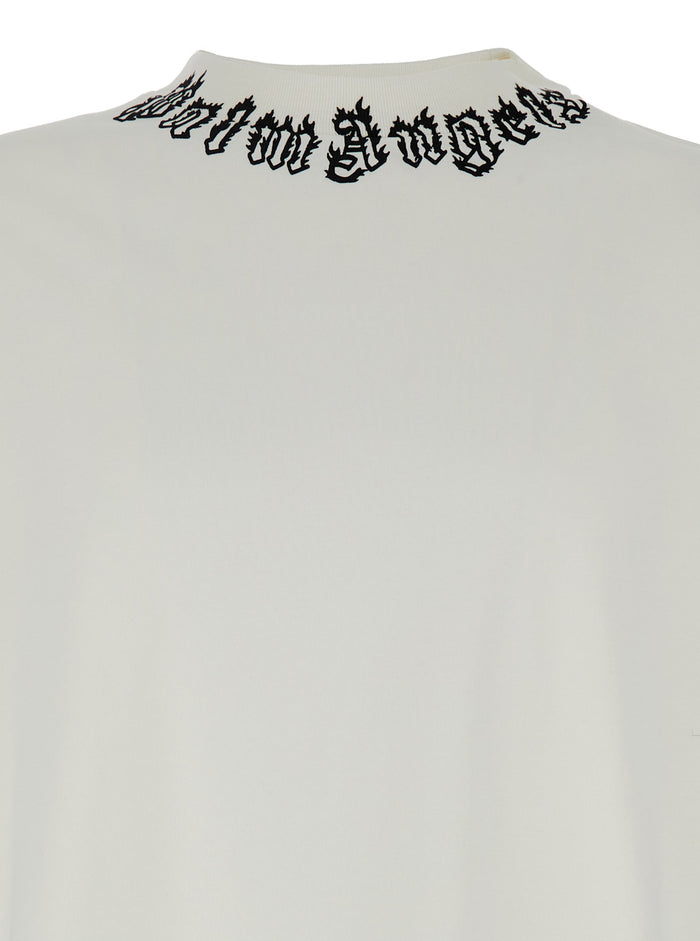 White Crewneck T-Shirt With Logo Print On The Neck Cotton Man Tshirts And Polo Shirts
