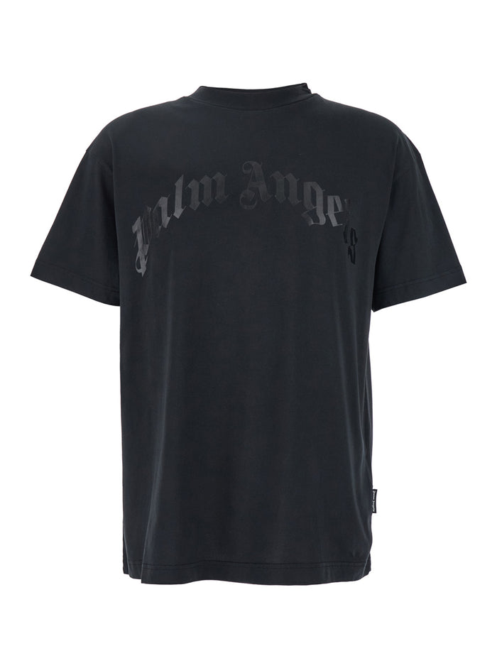 Black Crewneck T-Shirt With Maxi Logo Print On The Front Cotton Man Tshirts And Polo Shirts