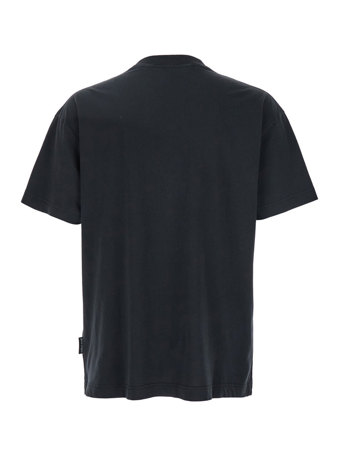 Black Crewneck T-Shirt With Maxi Logo Print On The Front Cotton Man Tshirts And Polo Shirts