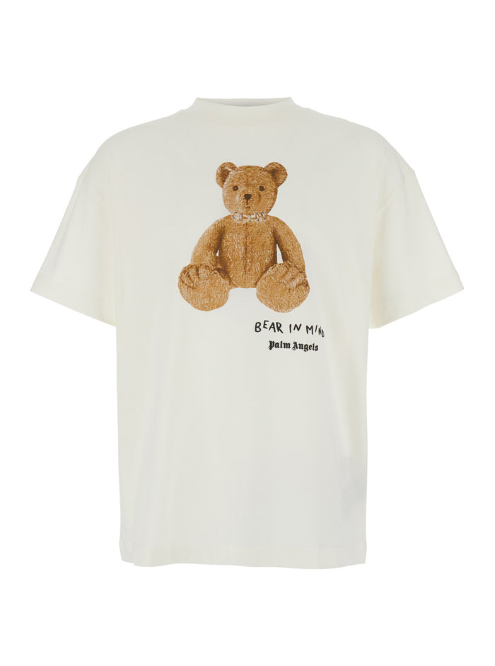 Bear Mind White T-Shirt With Print And Logo Lettering On The Front Cotton Man Tshirts Polo Shirts