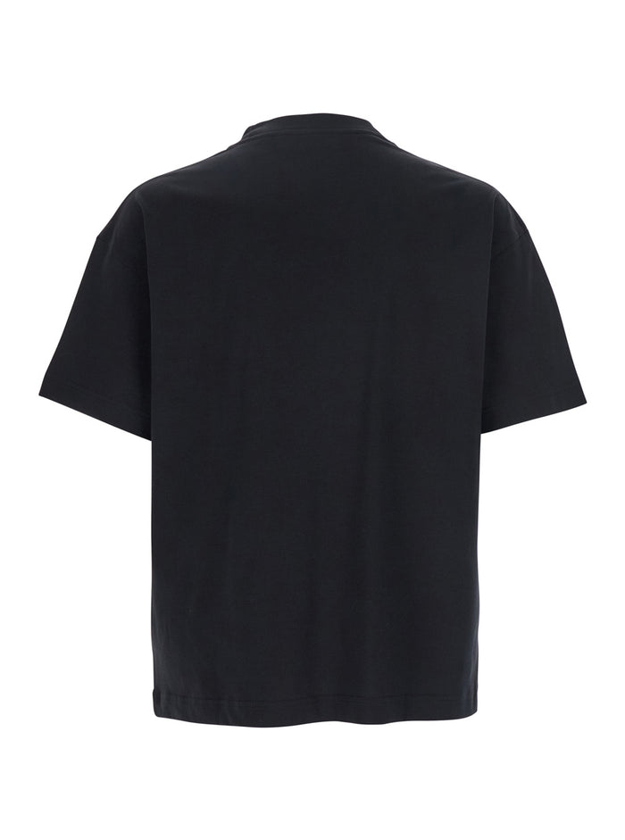 Bear Mind Blackt-Shirt With Print And Logo Lettering On The Front Cotton Man Black Tshirts Polo Shirts