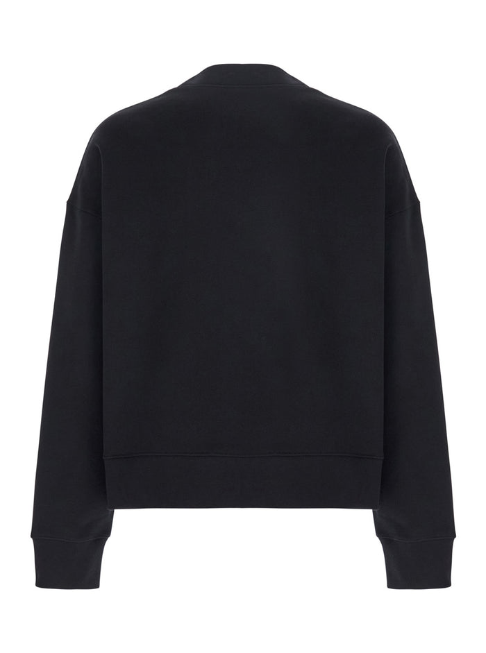 Black Crewneck Sweatshirt With Logo Lettering On The Neck Cotton Man Sweatshirts