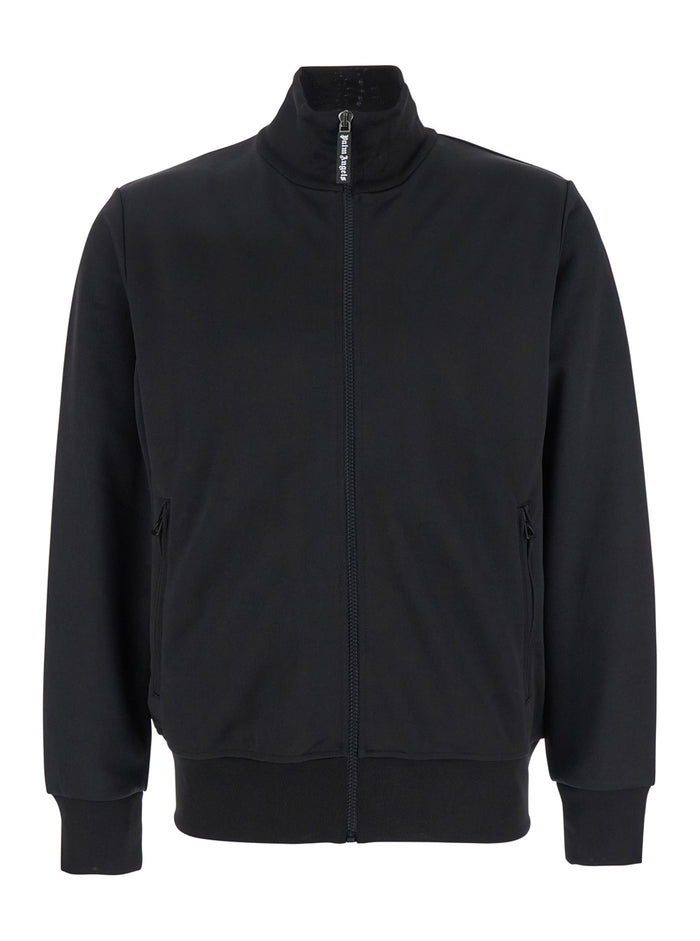 Black Sweatshirt With Lettering Logo Printed On The Back Tech Fabric Man Polyester Sweatshirts