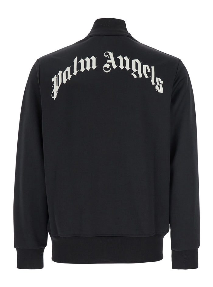 Black Sweatshirt With Lettering Logo Printed On The Back Tech Fabric Man Polyester Sweatshirts