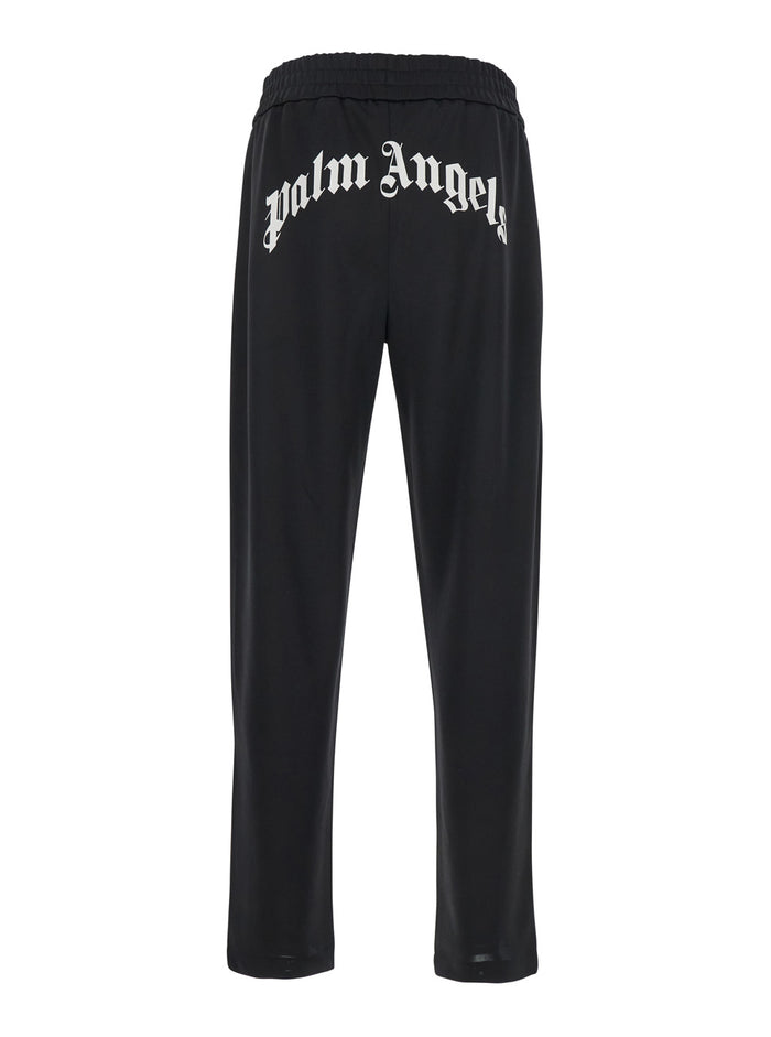 Black Pants With Lettering Logo Printed On The Back Tech Fabric Man Polyester Trousers