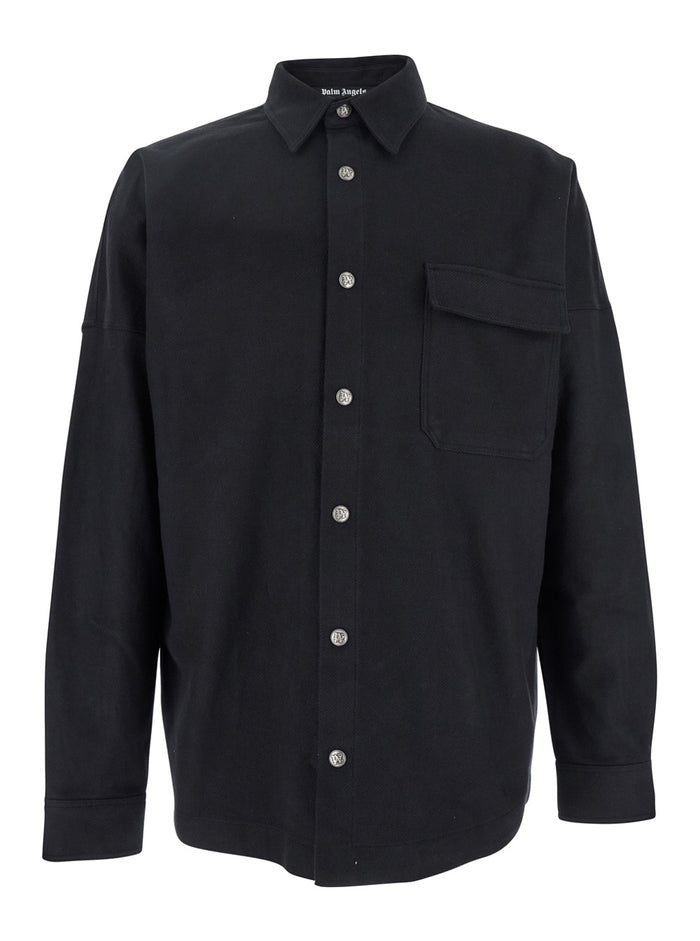 Black Oversized Shirt With Logo Printed On The Back Cotton Man And Blouses