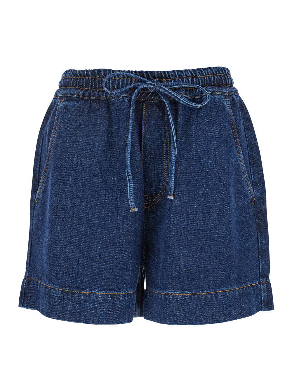 Blue Shorts With Logo Patch On The Back Stretch Denim Woman Blu Lyocell And Bermuda