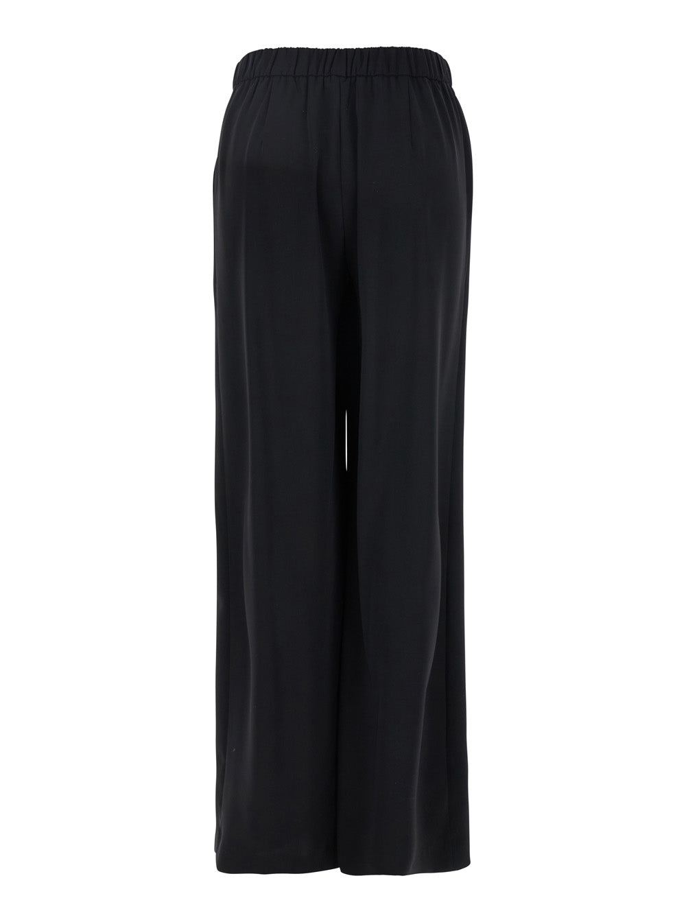 Black Pants with Wide Leg and Elastic Rear Waist in Tech Fabric Woman Polyester Trousers